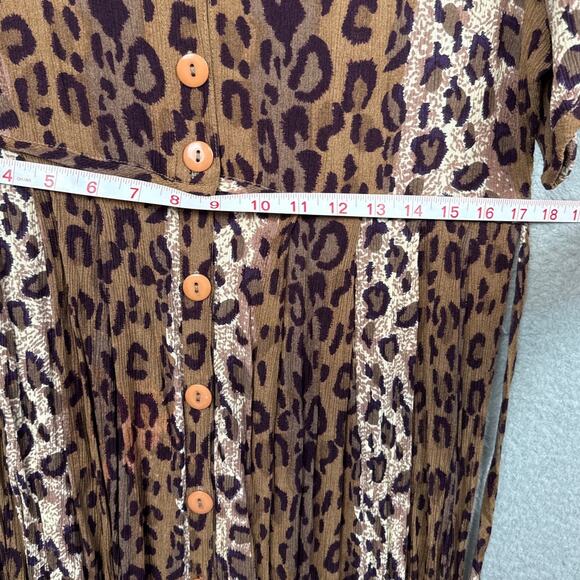 80's Bila Animal Print Midi Dress Tie Waist Shoulder Pads SZ M Retro Vintage - Picture 6 of 8